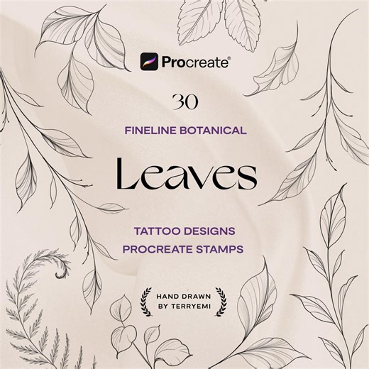 Leaves Procreate Stamps: Fine Line Tattoo Brush Set Hand Drawn (digital Download) - Etsy