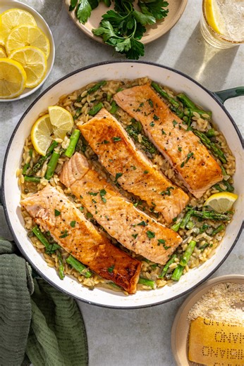 30-Minute One Pan Salmon Piccata with Orzo