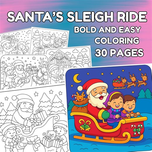 Santa’s Sleigh Ride Coloring Pages, Christmas Kids Activity, Flying Reindeer, Gifts & Holiday Fun - Etsy