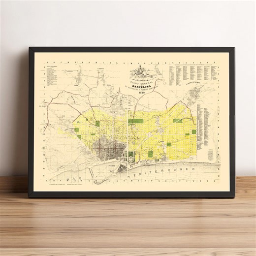 Mapa antiguo de Barcelona / Mapa vintage de Cataluña, España, 1880 / Lámina para decoración de pared y hogar / Póster enmarcado / Cartografía antigua - Etsy España