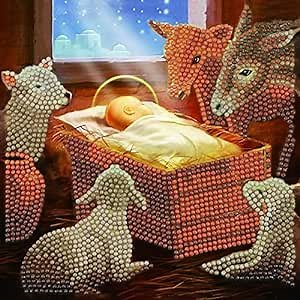 Crystal Art Diamond Painting Card Kit - Baby in a Manger- Create Your Own 7"x7" Card Kit - for Ages 8 and up