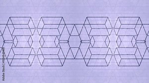 Geometric seamless loop animation of a symmetrical flat pattern of simple rectangular shapes on a textured light purple background. Minimalist style, strict orthogonal perspective. 3d rendering 4K