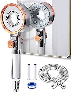 Filtered Handheld Shower Head, ELWEY High Pressure Showerhead with [Rainfall] [Mist] [Massage] Spray Modes Shower wand Comes With [Stainless Steel Hose] [Teflon Tape] [Shower Filter Replacement]