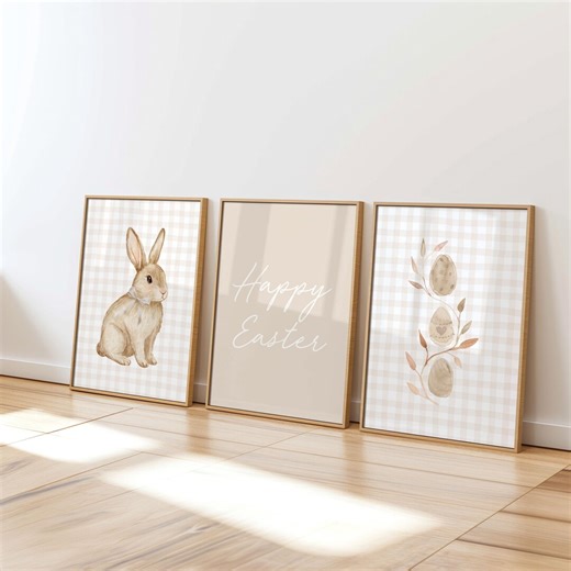 Neutral Easter Prints Set of 3: Happy Easter Printable Posters (Instant Digital Download)