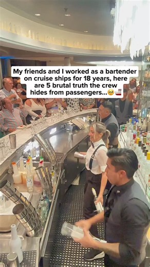 🚢 The Truth Behind Cruise Ship Life 🤯 My friends and I worked as bartenders on cruise ships for 18 years, and here’s what the crew hides from passengers… 👉 #1 - Some parts of the ship passengers will NEVER see! 😲 Elderly passengers who live on the ship become our “forever passengers” and call the ship their cozy home. 🛳️ ⚡️ #2 - Fires happen more often than you think. Electrical faults, kitchen accidents, and small fires are put out quickly and discreetly. 🔥 👀 #3 - We know more about you 