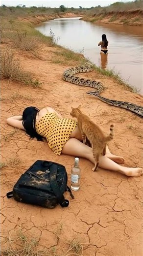 Unexpected Moment: Cat Alerts Sleeping Girl as Python Appears Nearby #shorts #shortvideo