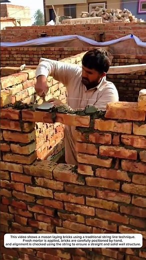 Perfect Brick Laying with String Line – Traditional Masonry Skill