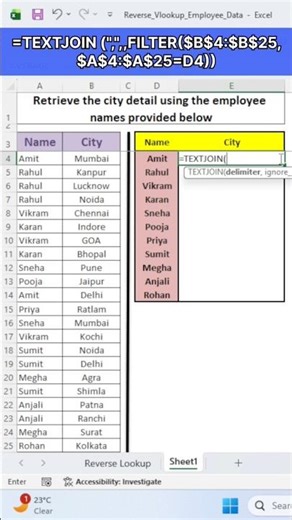 TEXTJOIN+ FILTER Formula in MS EXCEL 👆#ytstudio #ytshorts_ #exceltricks #exceltutorial