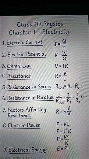 Class 10th Electricity formula