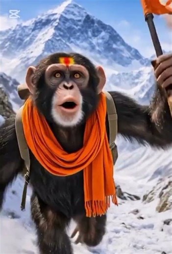 chimpanzee climbing Mount everest
