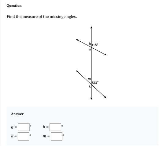 Find the measure of the missing angles.  (The question includes... | Filo