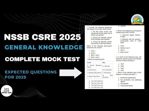 NSSB CSRE 2025 | General Knowledge Complete Mock Test for Revision