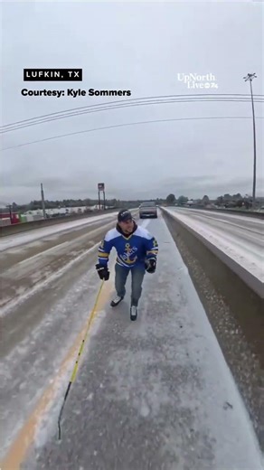 LSSU alum skates across Texas highway after ice storm