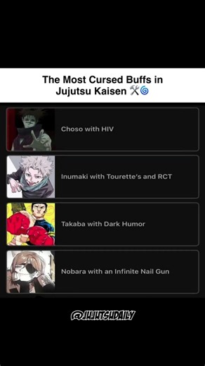 The Most Cursed Buffs in Jujutsu Kaisen 🛠️🌀 #anime #memes #jujutsudaily #jujutsukaisen #jjk