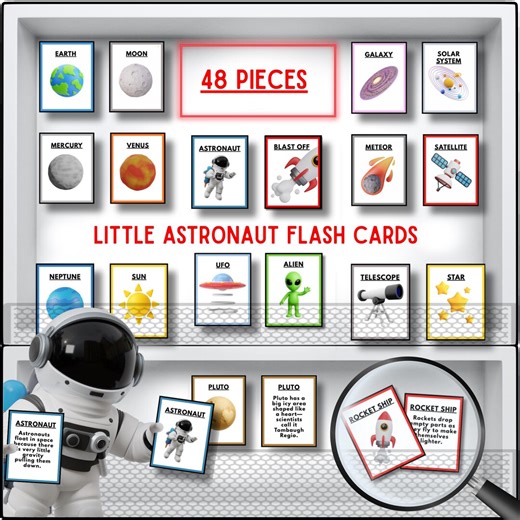 Astronaut Flash Cards Printable Space Playset for Kids With Planets Rockets Digital Download - Etsy