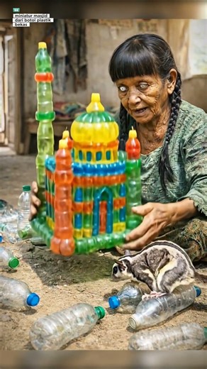 Grandma Makes a Miniature Mosque from Used Plastic Bottles 🕌 #shorts #masjidsae