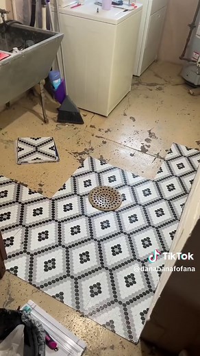 Basement Laundry Room Makeover with Peel & Stick Tiles