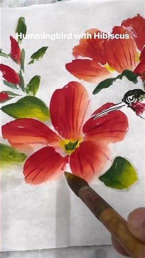 Painting Hummingbird with Hibiscus 🌺 #eileenfongart #paintinghummingbird