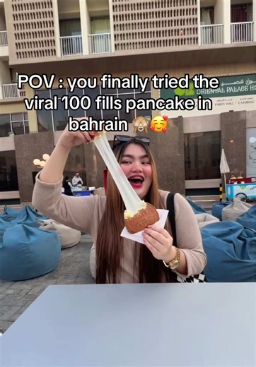 THE VIRAL 100 FILLS PANCAKE IN BAHRAIN 🥰🥰🥰 Must try so yumyum 😘 Finally 🙈 thanks Retro Manama punta kayo sa hapon para walang pila pag gabi madami tao hehe 🥰 pangarap ko lang to dati eh hahaha pero syempre yung sa japan 🥰😘
