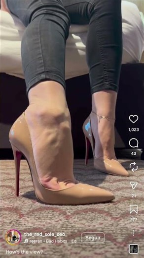 Trying on Christian Louboutin So Kate nude heels 120mm