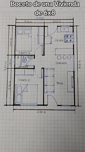Boceto de Vivienda 6x8: Planos y Diseño