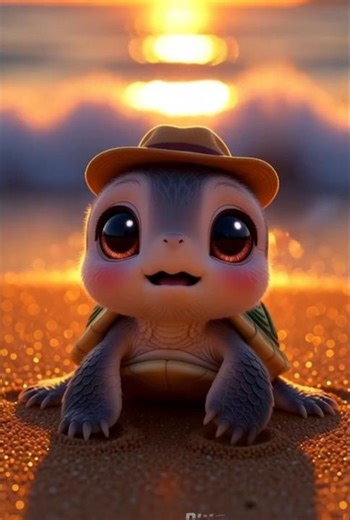 This Big-Eyed Chibi Turtle Just Became Everyone’s Favorite 😍💚 Sunset Beach Vibes