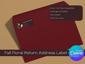 Fall Floral Return Address Label, Editable Canva Template (digital Download) - Etsy Canada