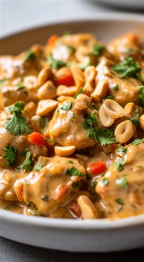 🍗🥜 Sugar-Free Peanut Butter Chicken 📝 Ingredients 1 ½ lb chicken (thighs or breasts), cubed 1 tbsp oil 1 small onion, diced 1 red bell pepper, sliced 2 cloves garlic, minced 1 tsp ginger Salt & black pepper Sauce ½ cup sugar-free peanut butter ¾ cup chicken broth 2 tbsp soy sauce or tamari 1–2 tbsp allulose or monk fruit 1–2 tbsp lime juice Chili flakes (optional) 👩‍🍳 Steps Season chicken. Sear in oil until lightly browned. Remove. Sauté onion & pepper. Add garlic & ginger. Mix sauce ingred
