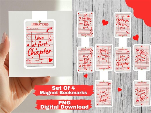 Library Card Magnetic Bookmark,valentine's Magnetic Bookmark Bundle,pink Book Lover Gift(digital Download) - Etsy