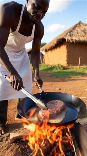 Village Steak Cooking on Open Fire 🔥 | Primitive Outdoor Cooking in African Village #shorts