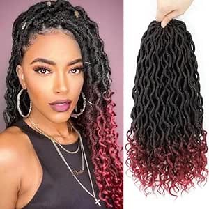 12 Inch Faux Locs Crochet Hair Short Soft Locs with Curly Ends Pre Looped Goddess Locs Crochet Hair for Black Women(12 Inch,6 Packs,1B/BUG)