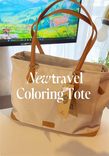 Received a super cute tote bag so of course I’m turning it into my travel coloring corner 🖍️❤️ I can definitely fit more in here! Im obsessed 🤩 #colortok #cozyselly #coloring #coloringbook #coloringbooksforadults
