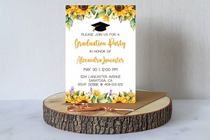 Editable Sunflower Girls Graduation Invitation Template, Printable Rustic Class of 2024 Invite, High School Grad BBQ Invitation, Corjl SRGP - Etsy
