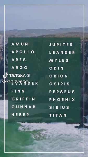 Mythical Names For Baby Boys: Details below: Atlas -Greek titan who carried the world on his shoulders Apollo - Greek Ares- Greek God of War Argo - Greek - Ship Jason sailed on while he searched for the golden fleece Griffin - greek a fierce beast with the head of an eagle and the body of a lion. Leander - Greek, He fell in love with Hero (a priestess of Aphrodite) Perseus - Greek He was a famous Greek hero Amun - Egyptian Egyptian deity who was revered as king of the gods. Osiris - Egyptian - G