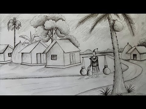 How to draw scenery of Winter season by pencil sketch.Step by step(easy draw)