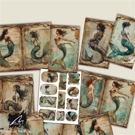 Shabby Chic Mermaid Junk Journal Kit: Vintage Scrapbook Paper (digital Download) - Etsy
