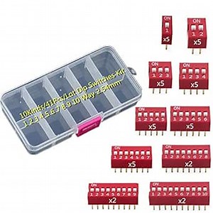 10Kinds/41Pcs/Lot Dip Switches Kit in Box 1 2 3 4 5 6 7 8 9 10 Way 2.54mm Toggle Switch Red Snap Switches,PCB Mountable On Off Dip DIL Switch Kit for Circuit, Breadboards, and Arduino