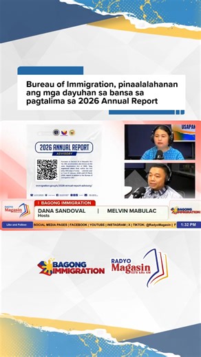 #BagongImmigration | Pinaalalahanan ng Bureau of Immigration ang mga rehistradong dayuhan na naninirahan sa bansa na magsagawa ng 2026 Annual Report, alinsunod sa Alien Registration Act of 1950. #RadyoMagasin #RadyoMagasin1278 | Radyo Magasin 1278 AM