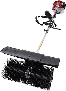 Gas Handheld Sweeper,Outdoor Hand Held Gas Power Broom,52cc 2Stroke Gasoline Power Broom Walk Behind Sweeper Cleaning Driveway Tools High Performance Cleaner (F)