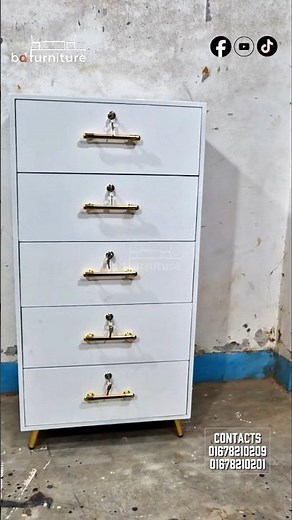 White Glossy Dresser with Gold Knobs | Perfect for Modern Homes BD Furniture