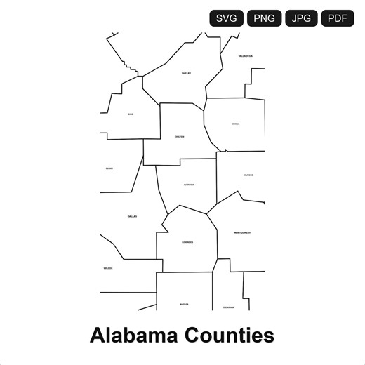 Alabama Counties Map SVG PNG PDF | Cricut Silhouette Cut File | County Boundaries Digital Download - Etsy