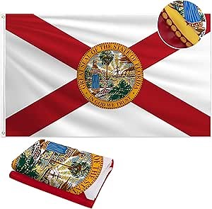 Florida Flag 3x5 FT Outdoor, Heavy Duty 210D 3-Ply Fabric | Embroidered Seal and 4 Rows Stitching Fly Ends with 2 Brass Grommets | State of Florida FL Flag Sunshine State for Wall Indoor