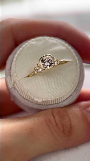 Pale Gray-Pink Sapphire Bezel Set Engagement Ring