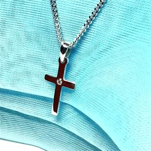 Diamond set cross solid sterling silver polished necklace #jewelry