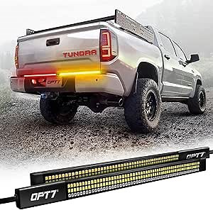 OPT7 Redline Parlux Tailgate Light Bar for Tundra w/Sequential Amber Turn - Rigid 2-Piece Aluminum Triple Row LED Strip, Truck Dynamic Taillight w/Ignition Sequence - Fits 2007-2021 Tundra 2nd Gen