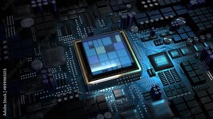 Computer processor and motherboard - 3D 4k animation (3840 x 2160 px)