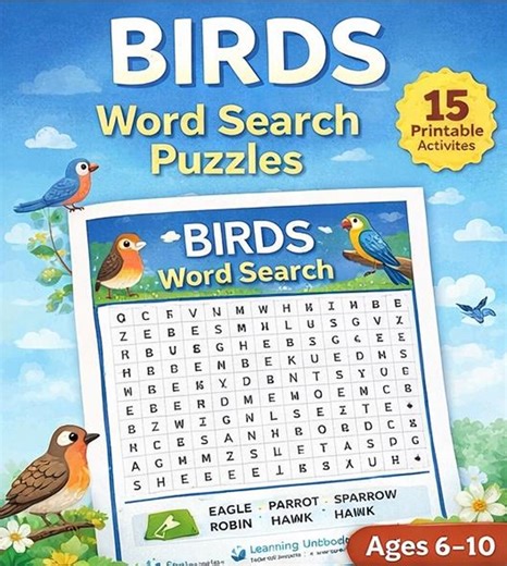 Birds Word Search Printable for Kids Ages 6–10 | Birds Puzzle Pack - Etsy Canada