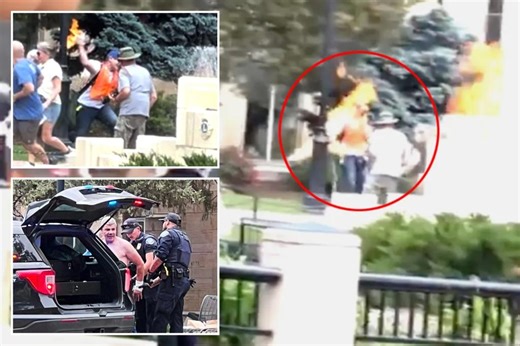 Colorado terror suspect Mohamed Sabry Soliman accidentally set himself on fire at start of attack, stunning new video shows