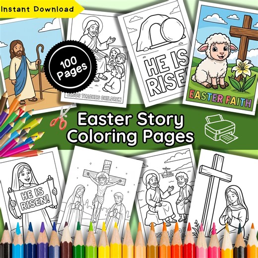 100x Easter Story Coloring Pages | Bible Verse Christian Activity | Resurrection Sunday Sunday School Pack | Gospel Narrative for Kids | - Etsy