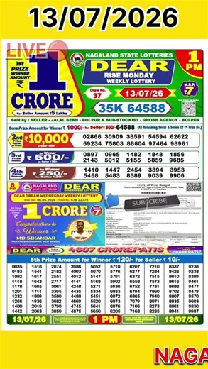 DEAR LOTTERY 1 PM RESULT TODAY | NAGALAND LOTTERY SAMBAD TODAY #NagalandLottery #1PMResult